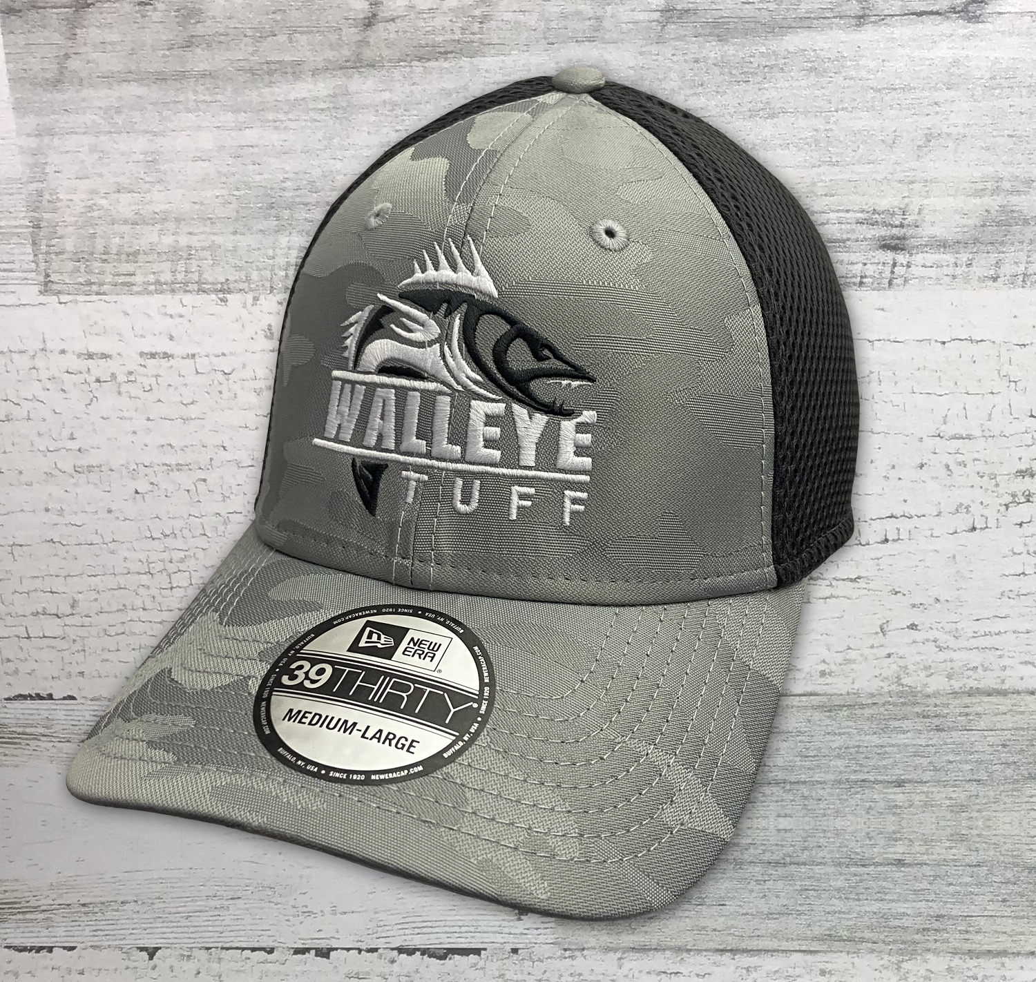 Walleye Tufff - Fishing Hat - New Era ® Tonal Gray Camo Stretch Tech Mesh Cap