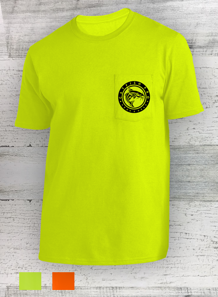 Catfish Pro - All-American Made POCKET Tee- Short Sleeve - Catfish Shirt - Safety Colors!